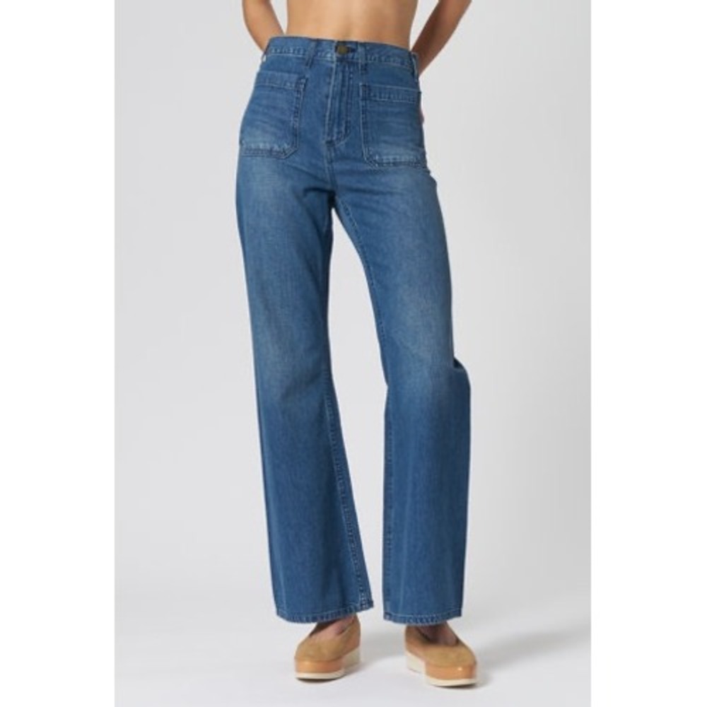 The Great. The Dock Jean Wide Leg High Rise Cotton Hemp Blue Denim Jeans 24 - Picture 11 of 13